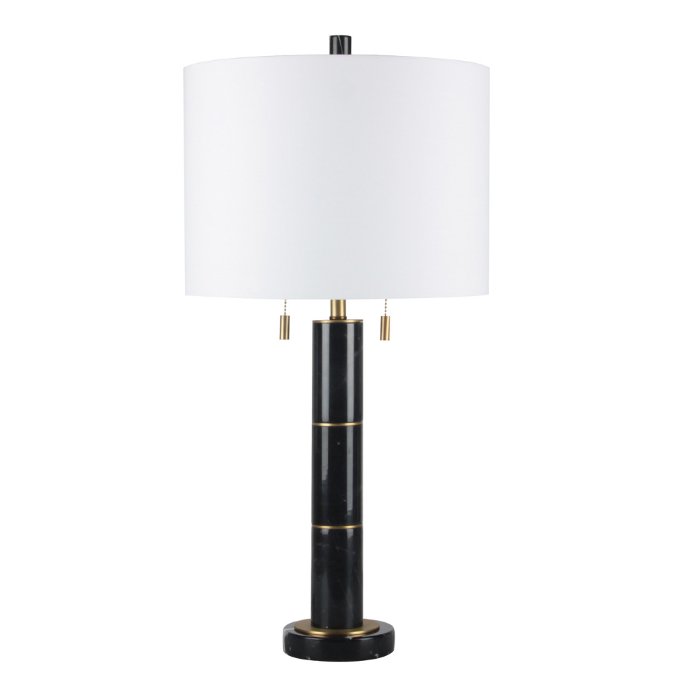 27" ODINA MARBLE TABLE LAMP, BLACK/WHITE