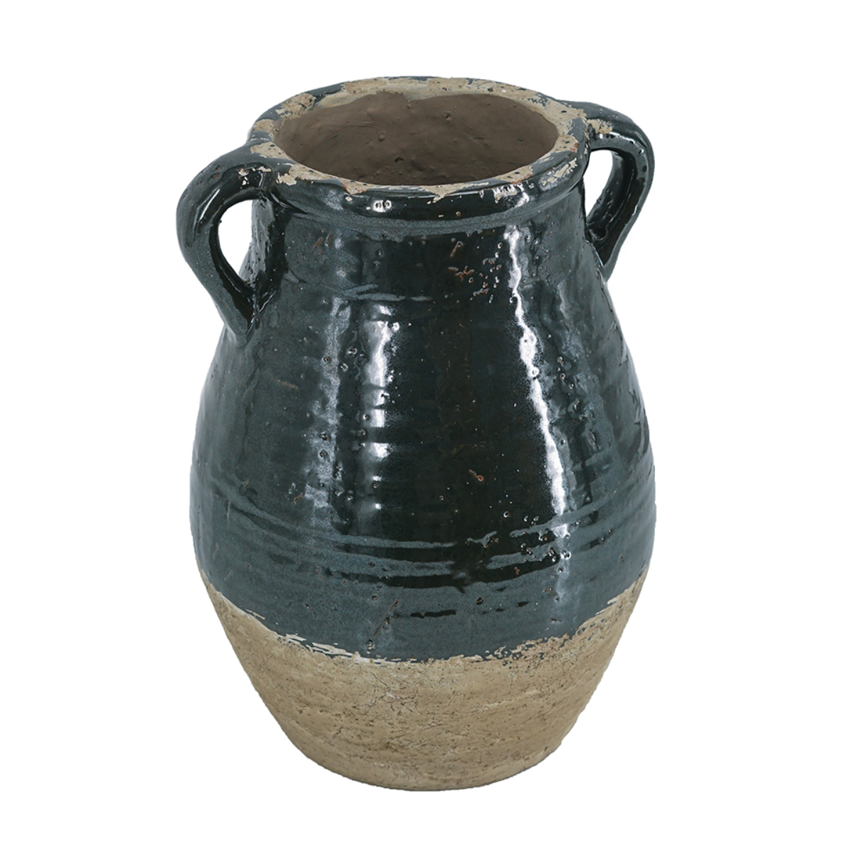 Green Terracotta Accent Vase with Small Handles