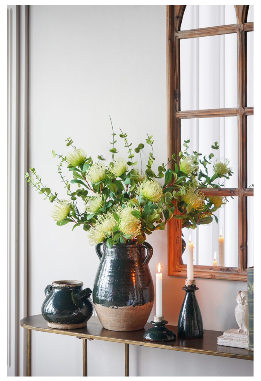 Green Terracotta Accent Vase with Small Handles