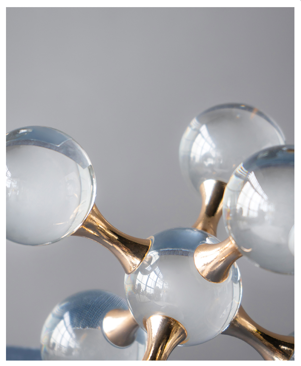 Clear and Gold Glass Molecular Ball Sculpture, Small