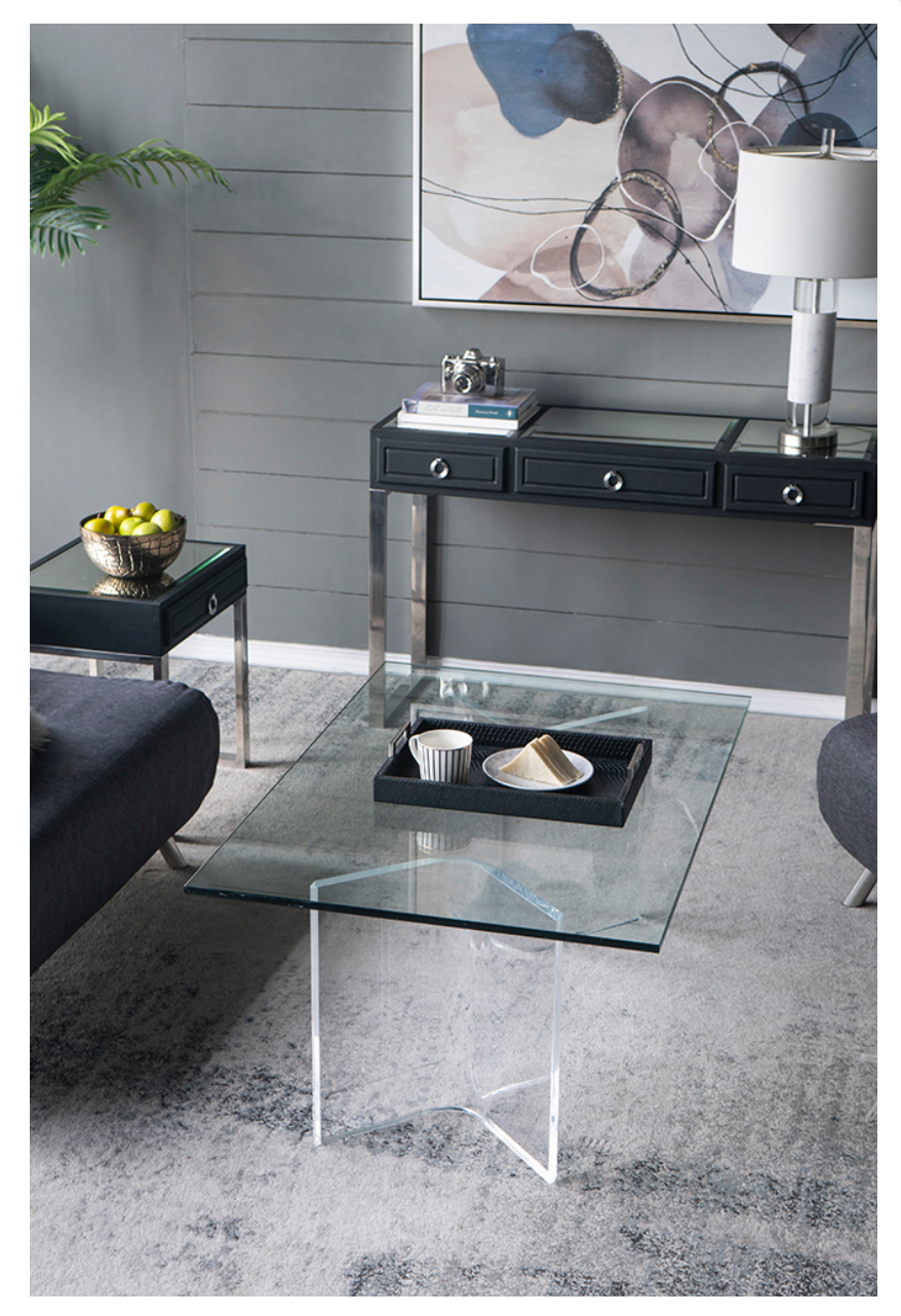 Large Rectangle Acrylic Coffee Table with Glass Top, Clear