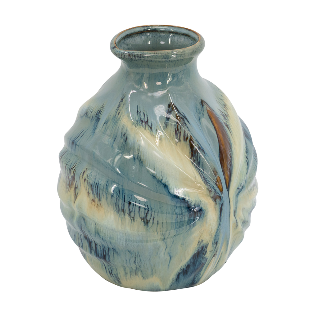 Blue and Brown Reactive Glazed Accent Vase, Short