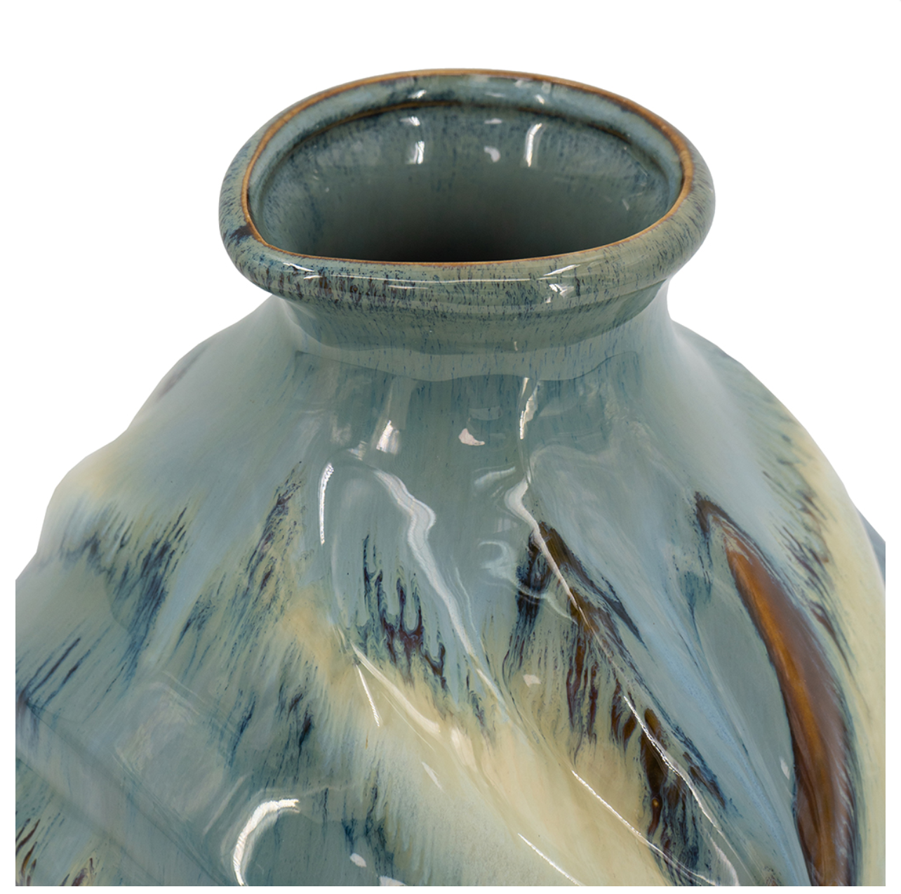 Blue and Brown Reactive Glazed Accent Vase, Short