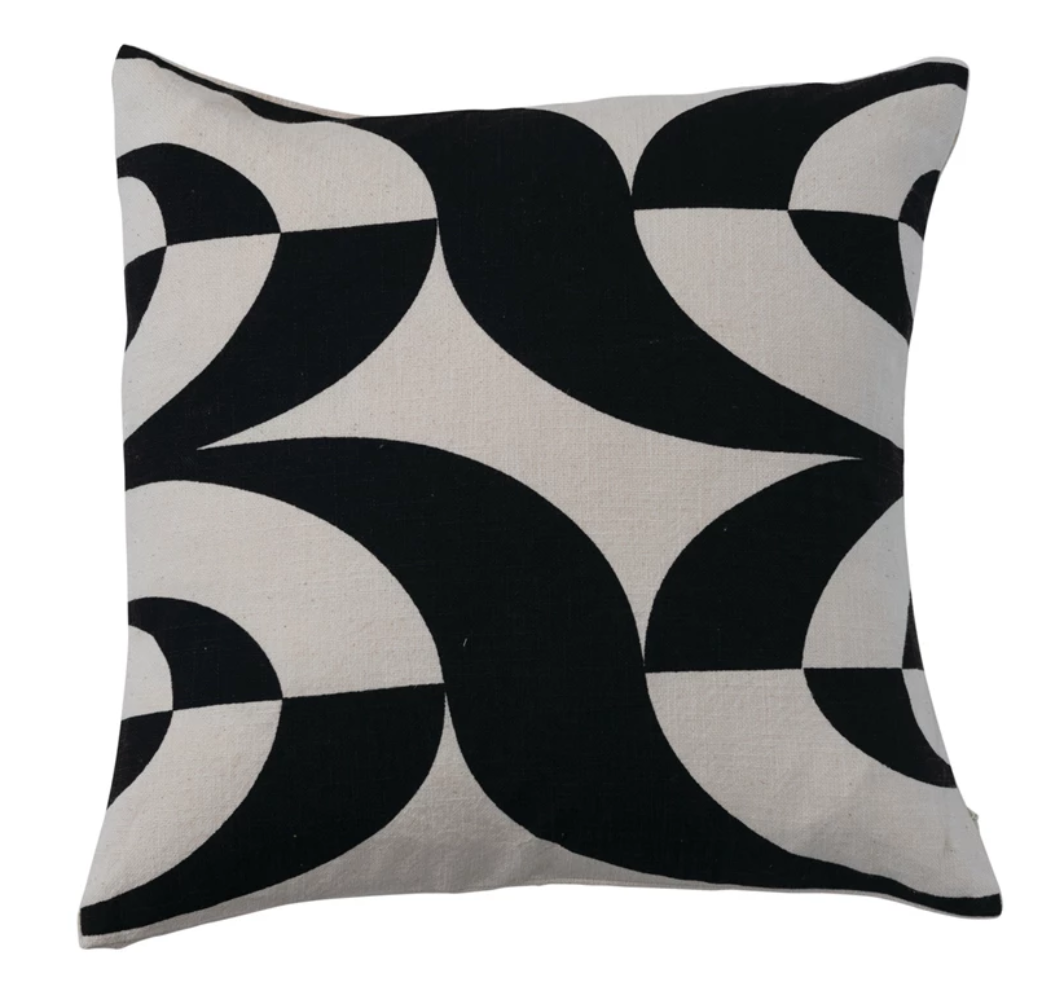 18" Square Cotton Slub Printed Pillow