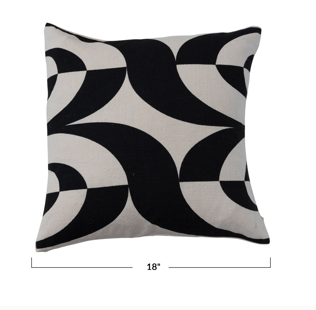 18" Square Cotton Slub Printed Pillow