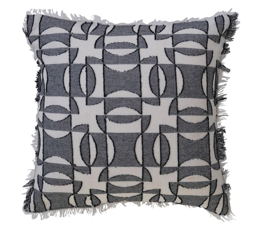 Square Woven Cotton Pillow w/ Geometric Pattern