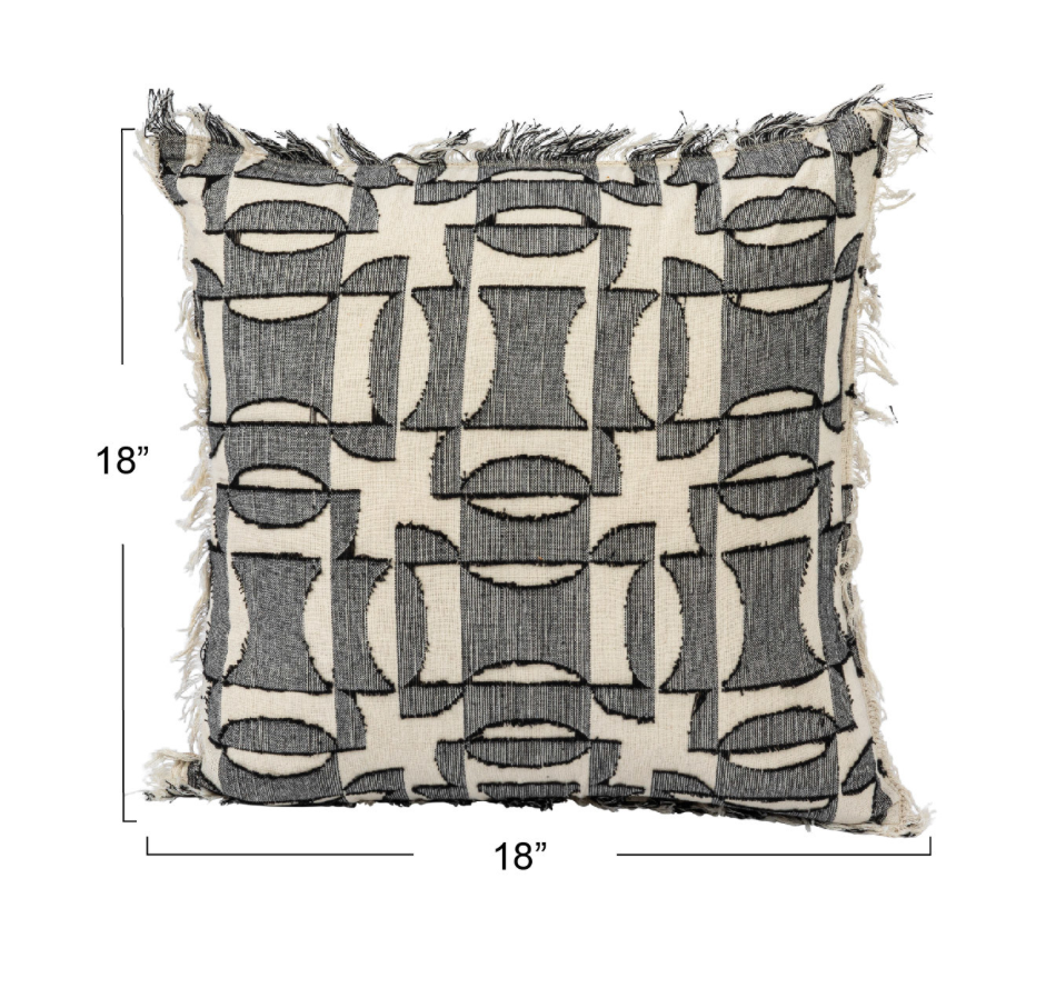 Square Woven Cotton Pillow w/ Geometric Pattern