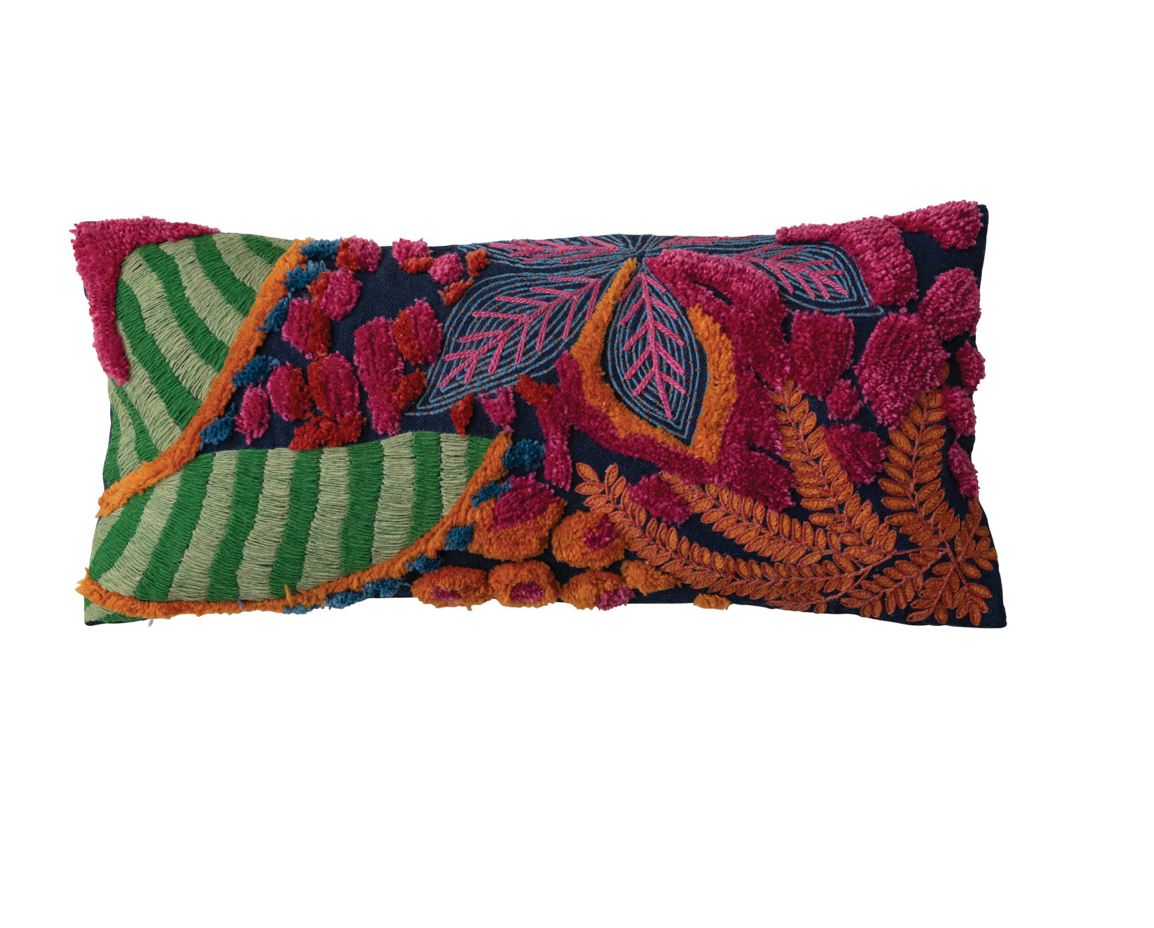 Embroidered Fabric Indoor/Outdoor Lumbar Pillow