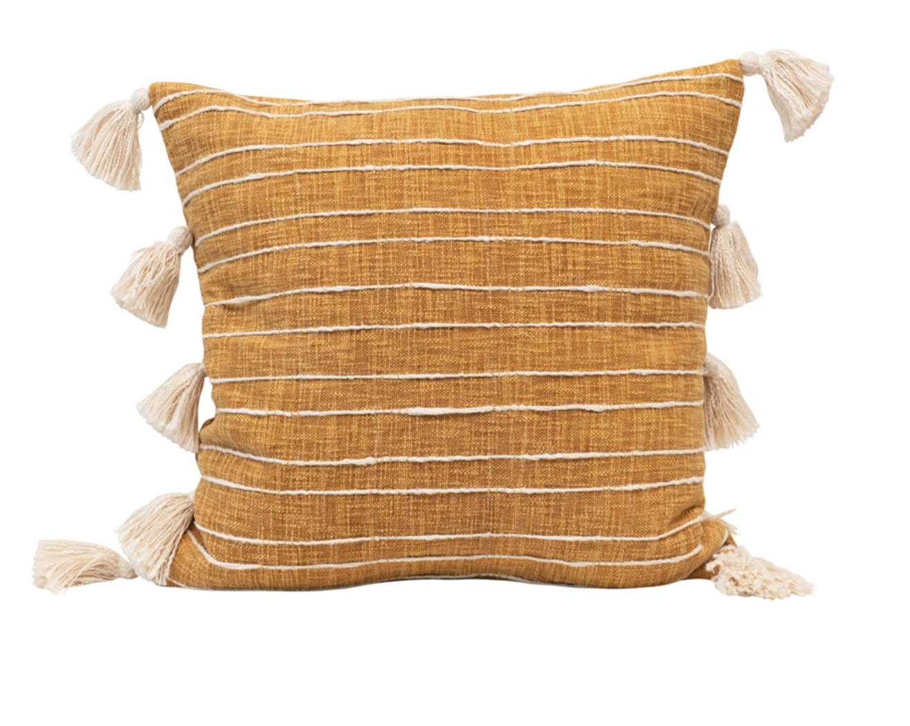 Cotton Woven Pillow with Stripes & Tassels