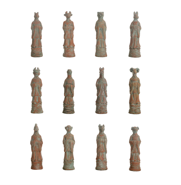 Set of 12 Zodiac Animal Figurines in Terracotta Finish