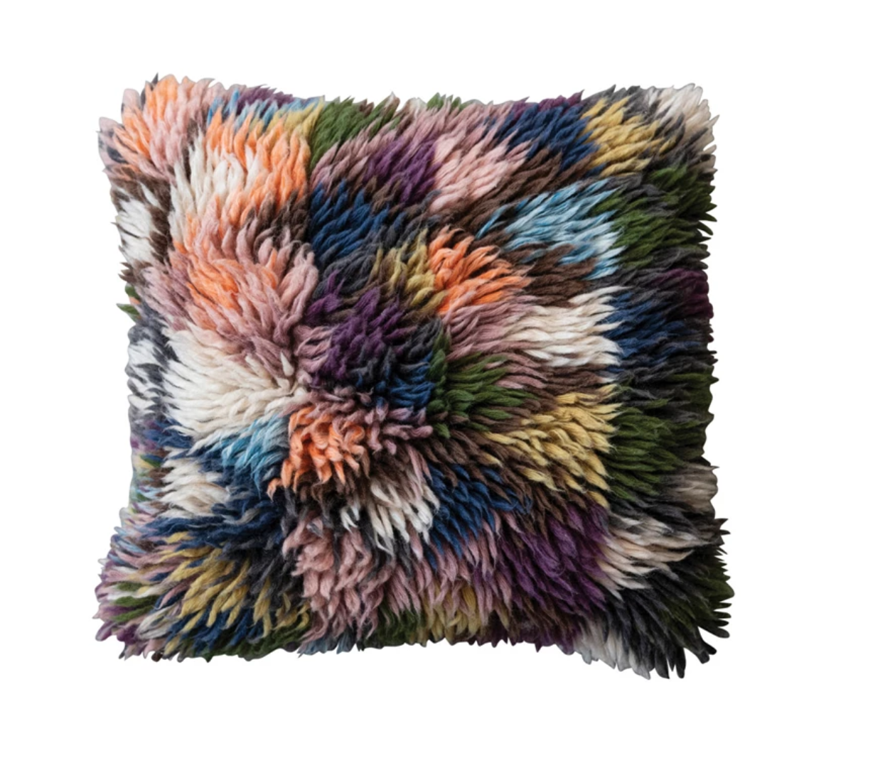 20" Square Woven New Zealand Wool Shag Pillow