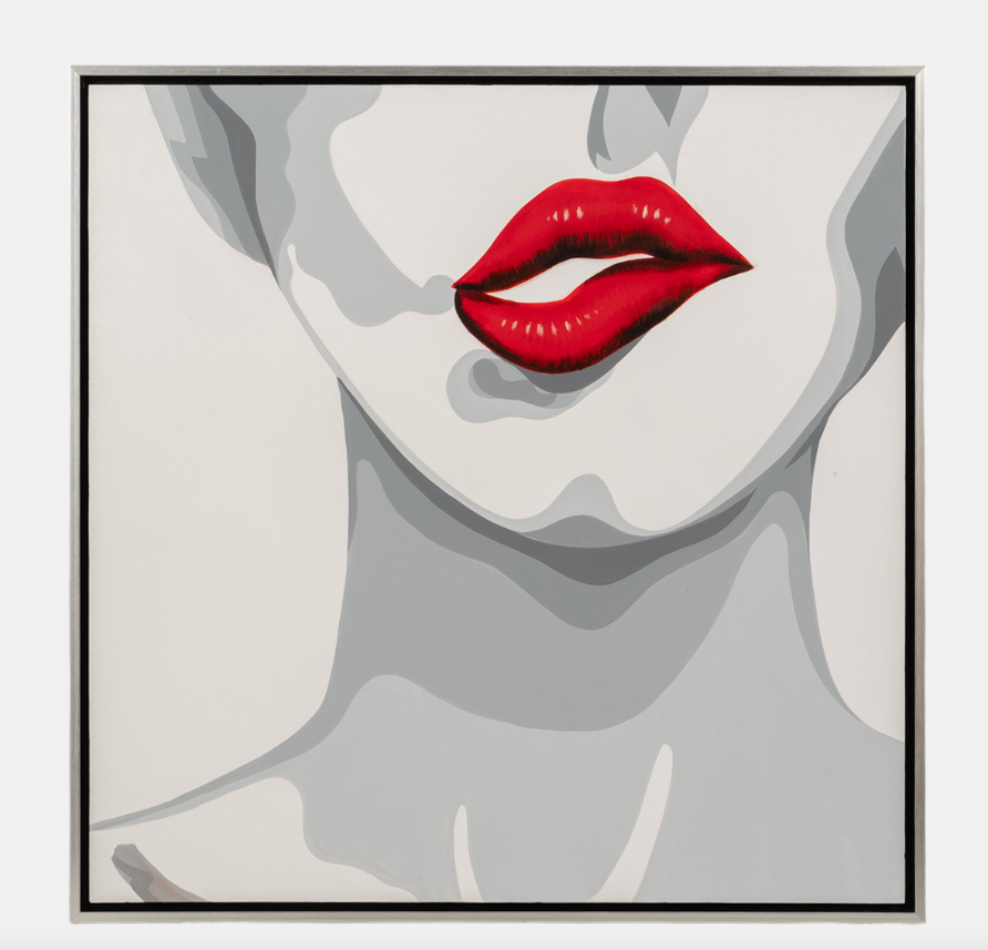 47x47 Hand Painted Lip Bite, White