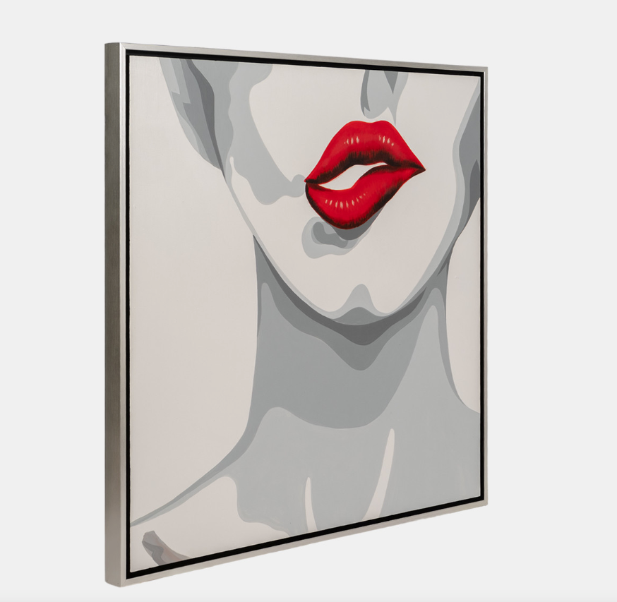 47x47 Hand Painted Lip Bite, White