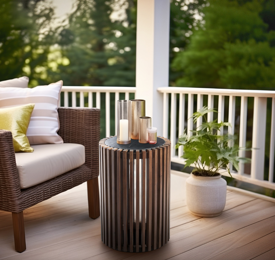 22" Wemley Slatted Acacia Wood Accent Table, Brown