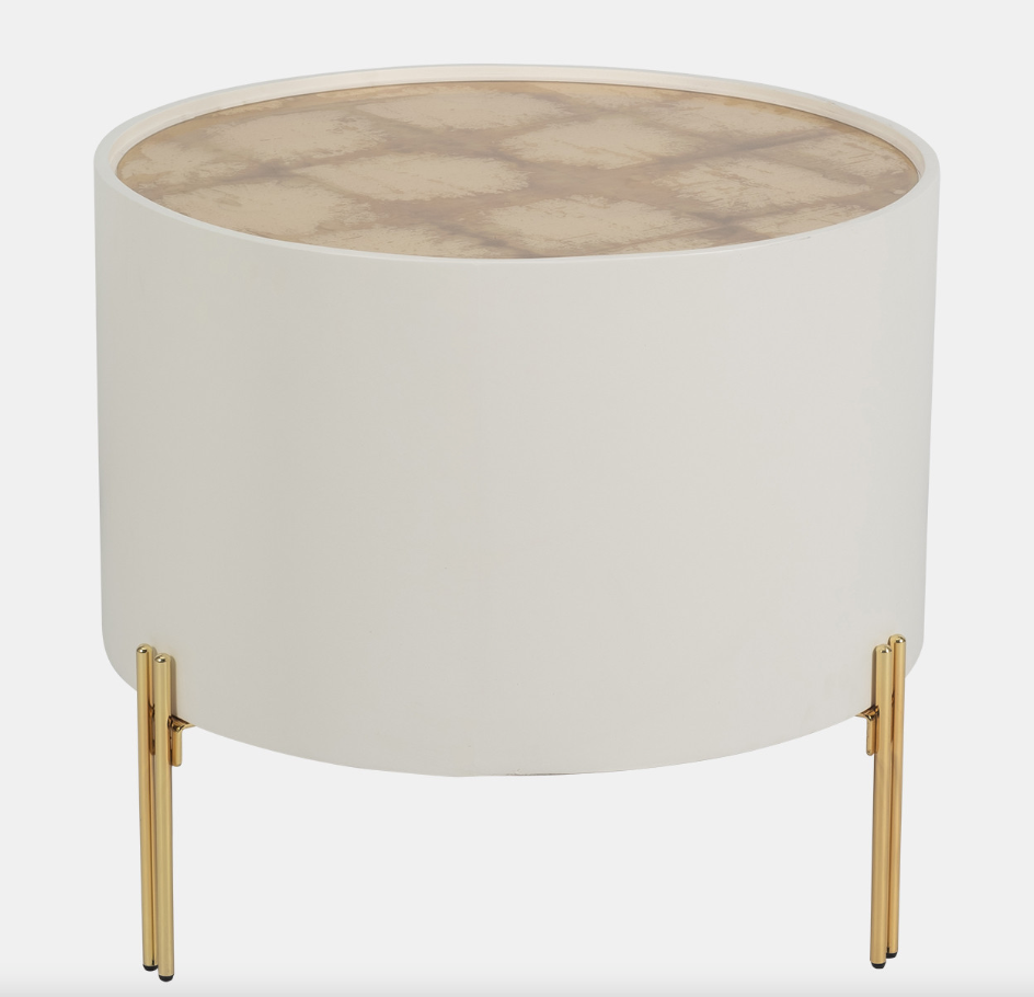 24" Gold Leaf Top Side Table, Wht/gld