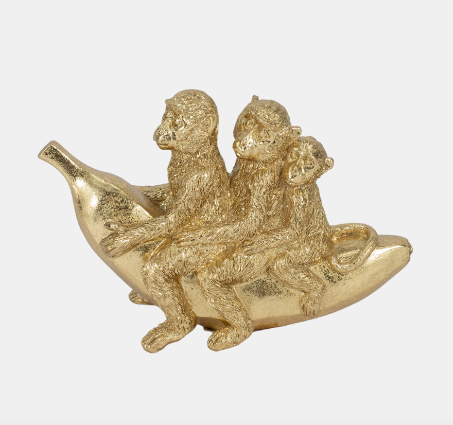 8" Three Monkeys On Banana, Gold