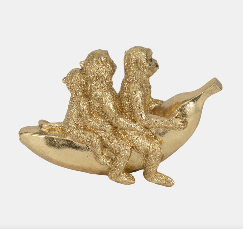 8" Three Monkeys On Banana, Gold