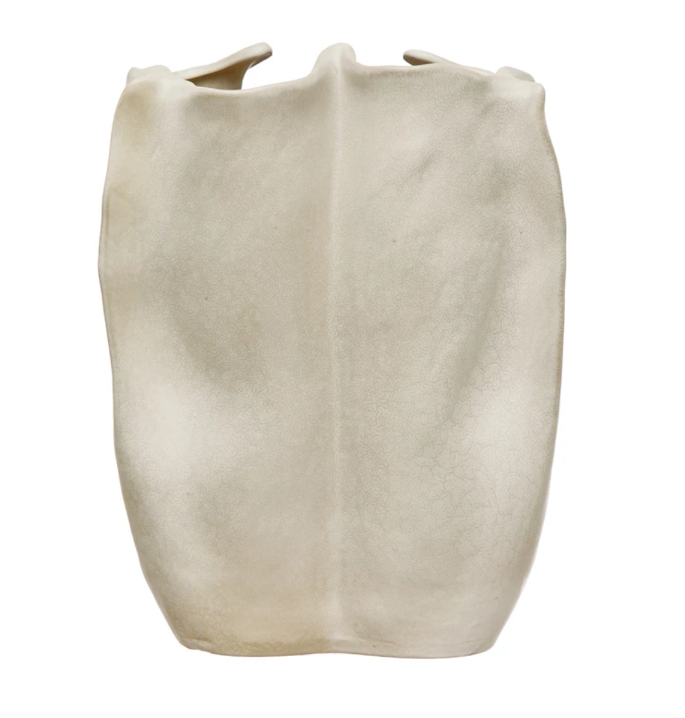 Stoneware Organic Shaped Vase, Matte Cream Color