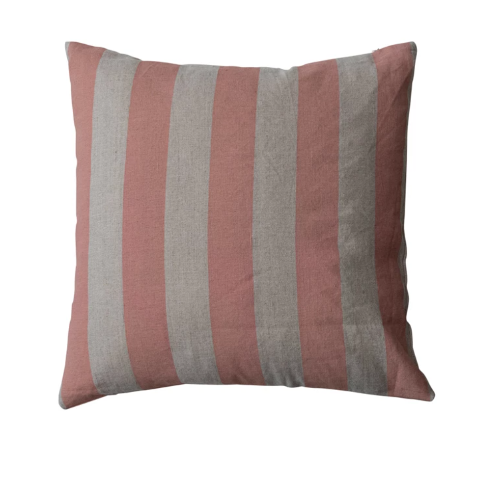 20" Square Cotton & Linen Printed Pillow w/ Stripes