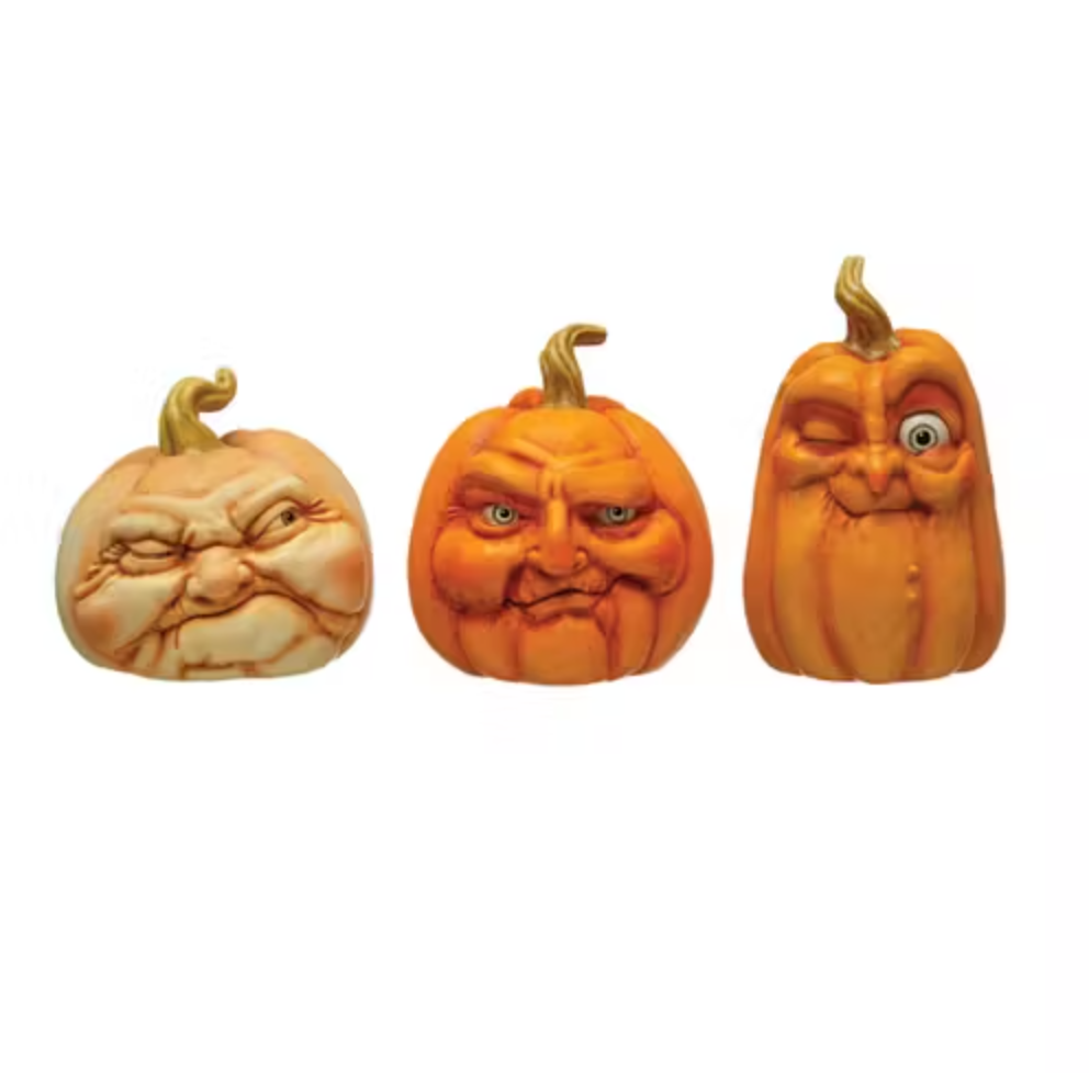 Resin Pumpkin w/ Face, 3 Styles