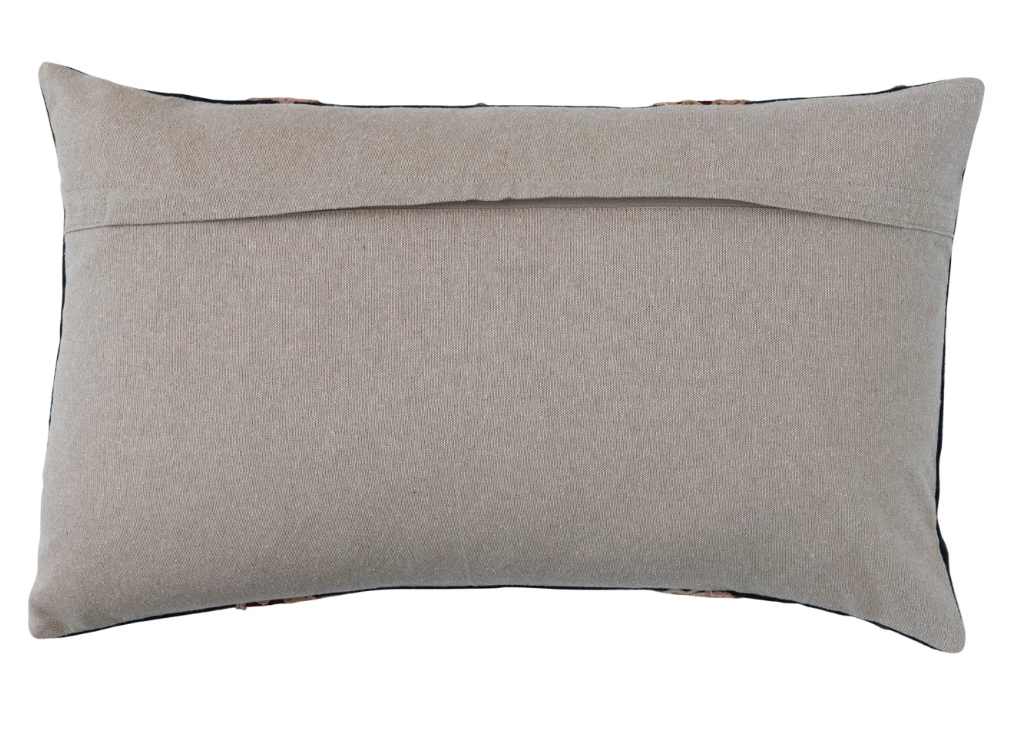 Cotton Slub Embroidered Lumbar Pillow w/ Design & Chambray Back, Polyester Fill