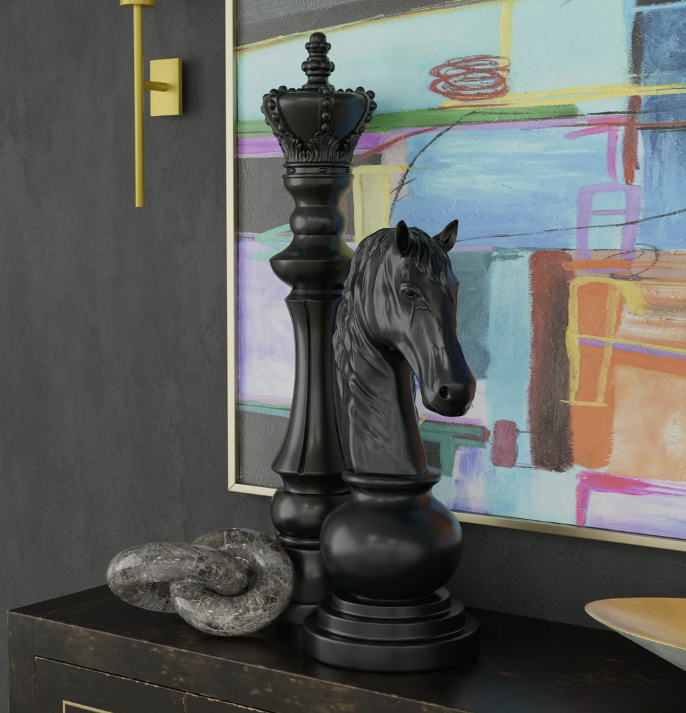 KNIGHT CHESS PIECE- BLACK | Matte Black Finish on Resin