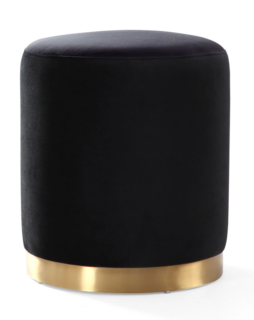 Opal Black Velvet Ottoman -Gold Base