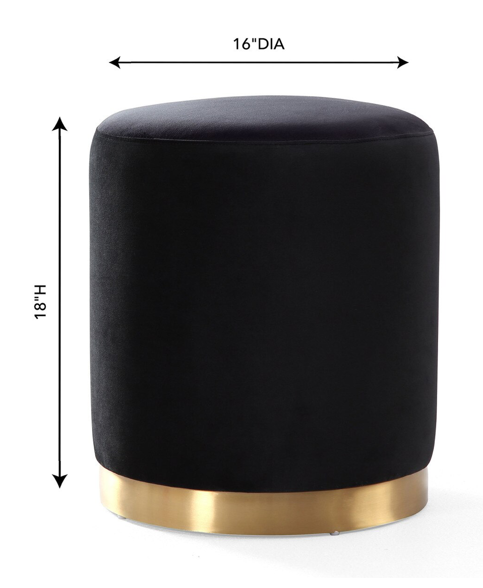 Opal Black Velvet Ottoman -Gold Base