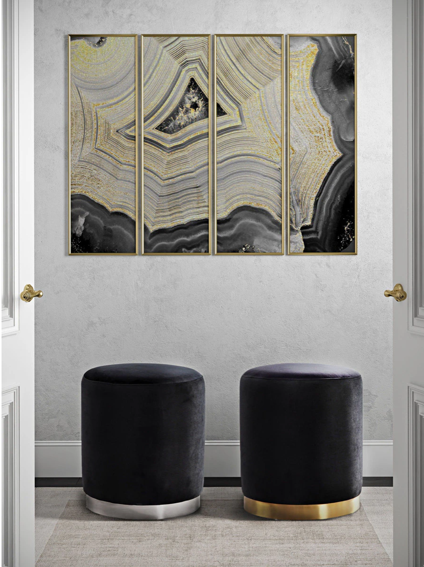 Opal Black Velvet Ottoman -Gold Base