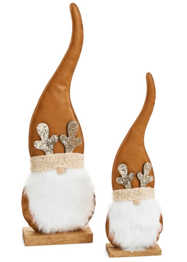 rafted from high-quality faux leather, this adorable gnome showcases a warm tan color that adds charm to any space. Perfect for seasonal displays or as a year-round accent, it fits seamlessly in your living room, office, or entryway. With its charming design and sturdy construction, this small gnome brings a delightful flair to your home. Celebrate the magic of the season with this enchanting decor piece!
