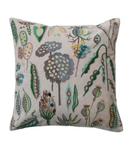 Bring a touch of relaxed elegance to your home with the 18" Square Cotton Chambray Printed Pillow. 