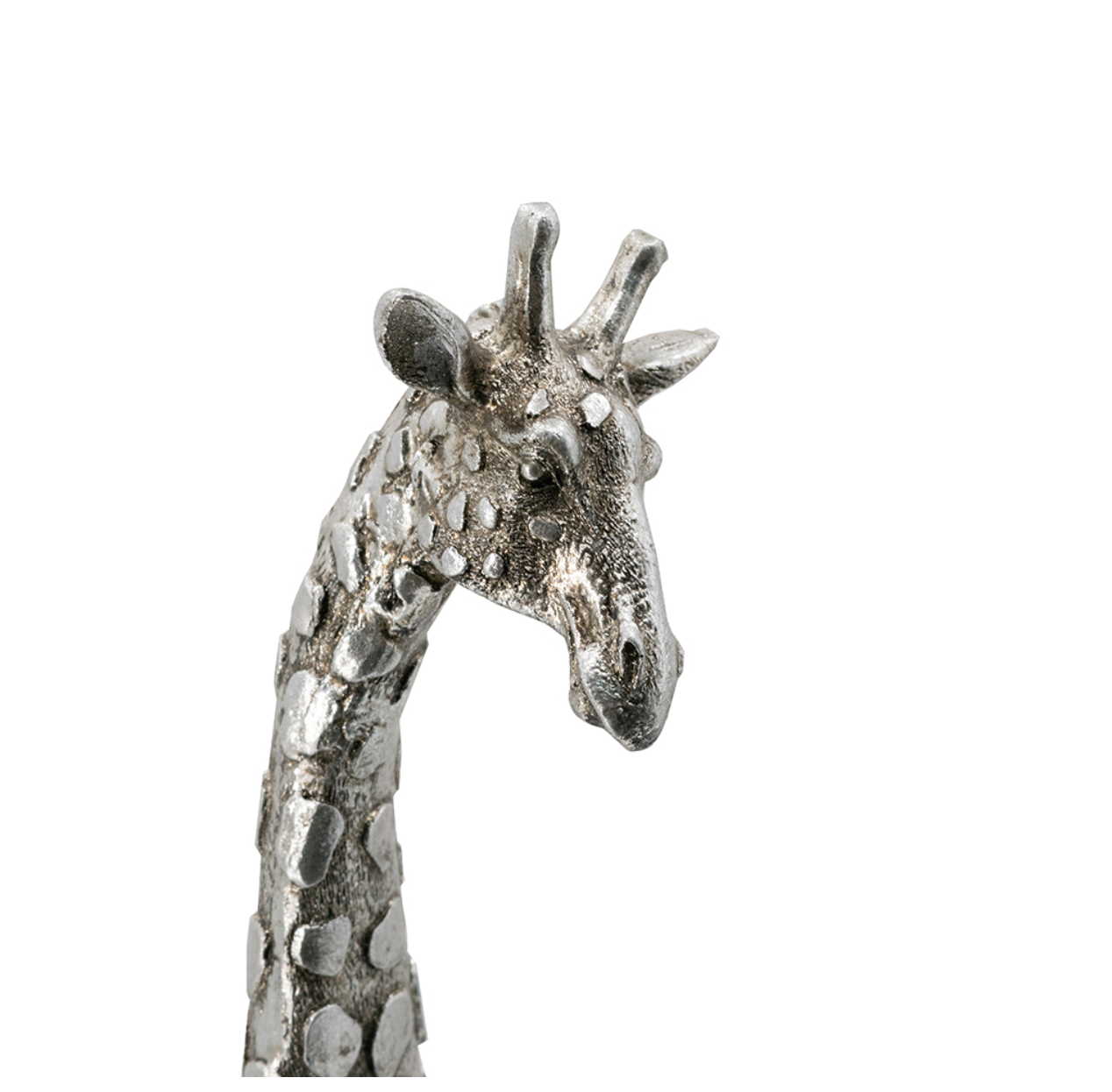 A faux marble effect standing giraffe statue made from stone powder and resin.
