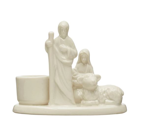 Stoneware Nativity Taper Holder, White