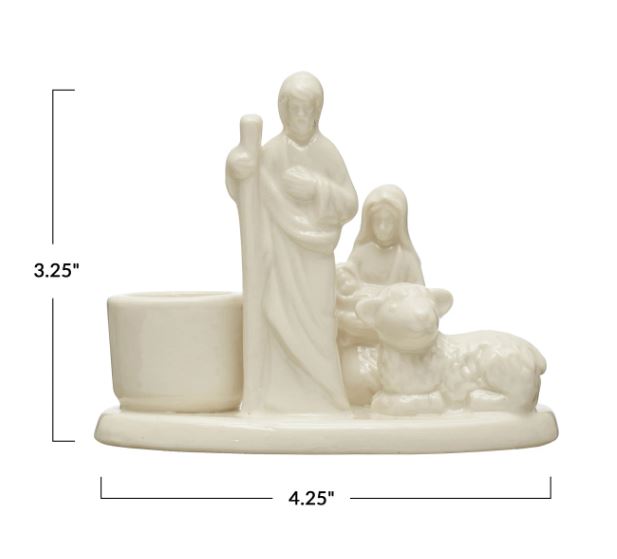 Stoneware Nativity Taper Holder, White