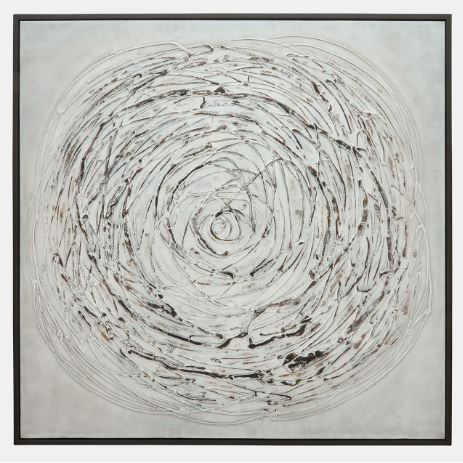 The 52" x 52" Swirl Painting in Gray with Black Frame is a captivating piece of modern art that blends fluid motion with monochromatic elegance. Featuring a dynamic swirl design in varying shades of gray, this hand-painted artwork is framed in sleek black, adding a touch of sophistication. Its substantial size makes it a perfect centerpiece for living rooms, dining areas, or offices, enhancing your decor with contemporary style and visual intrigue.