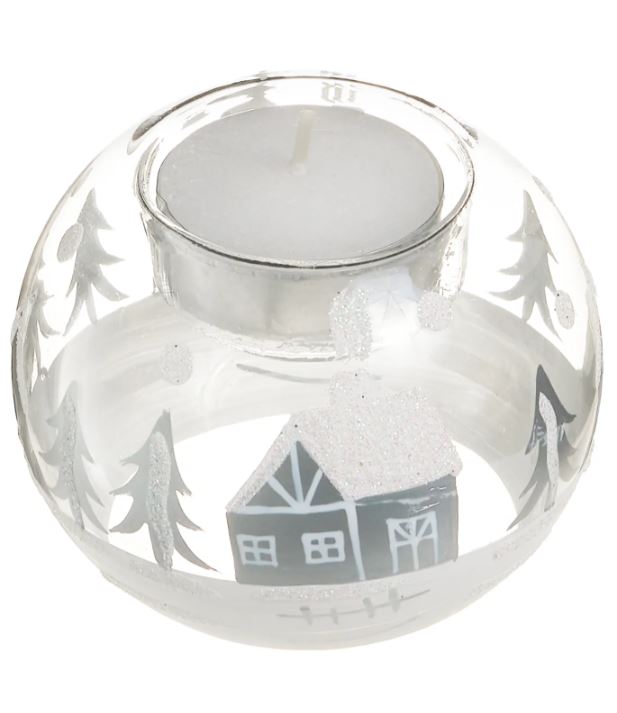 T-Light House Design Ornament, Grey/Clear/White