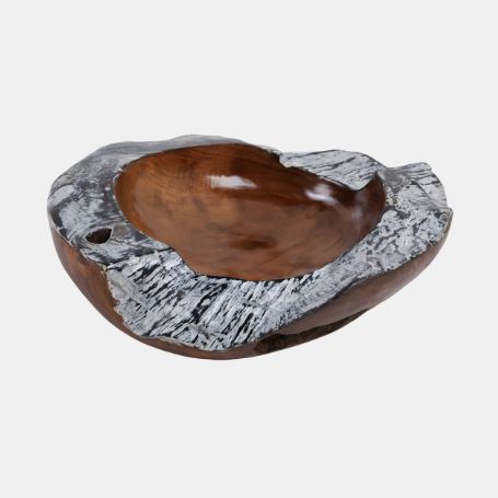 The 12" Teakwood Bowl with Burnt Edges showcases the natural beauty of teakwood with a dark natural finish and artisanally burnt edges for added character. Perfect as a functional piece or a decorative accent, this bowl brings warmth and rustic elegance to dining tables, countertops, or coffee tables. Its handcrafted design highlights the unique grain patterns of teak, making each piece truly one of a kind.