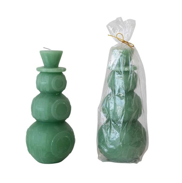 This unscented, snowman-shaped candle, complete with a cheerful "Ho Ho Ho" inscription, comes in green and other colors to suit any festive decor. With an impressive burn time of approximately 120 hours, it will illuminate many a holiday gathering. Standing 9 inches tall and 4 inches round, it's the perfect size to cast a merry glow over seasonal celebrations. Whether as a centerpiece or a thoughtful gift, this candle is sure to bring smiles and a cozy ambiance to any room. From adding a warm glow to gather