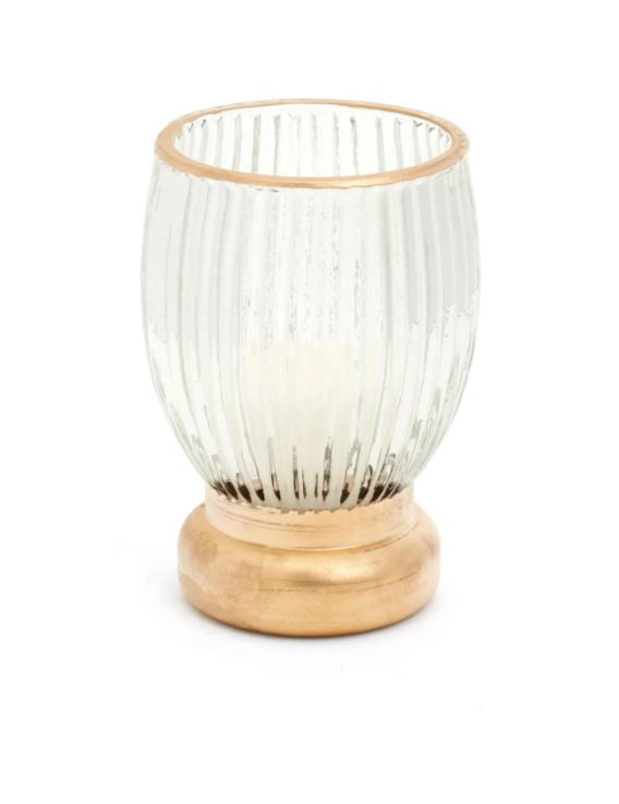 Vase Ribbed Glass, Clear/Gold 4"