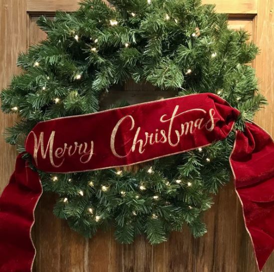 Velvet Embroidery Merry Christmas Banner, Red 6" x 70"