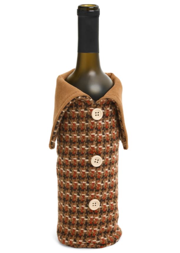 Wine Bottle Cover Check, Tan