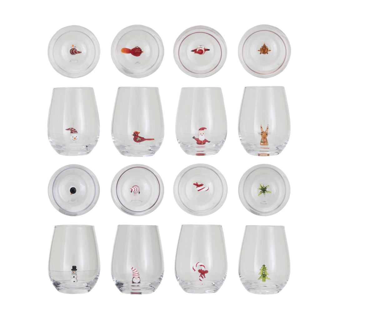 Wine Glass w/ Holiday Figure, 8 Styles