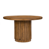 With its round, spacious tabletop, alluringly carved vertical patterns across the base, and walnut brown hue, this dining table combines earthy grace with practical function. Standing 30 tall with a 47 diameter, it will make a great addition to your home, infusing your family dinners and casual gatherings with an organic modern flair.