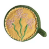 Wool Felt Tape Measure Embroidered patch with floral design on a yellow background