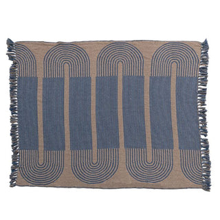 Transform the home with this woven reclaimed cotton blend throw with pattern and fringe in blue and tan. This throw blanket features a woven reclaimed cotton blend that creates a soft and cozy feel. The way adds some contrast and interest to the simple design. The pattern is abstract and colorful, giving the throw a contemporary and cheerful look. The fringe adds some texture and flair to the edges of the throw. The blue and tan color is fresh and elegant and can blend with any color scheme or theme. 