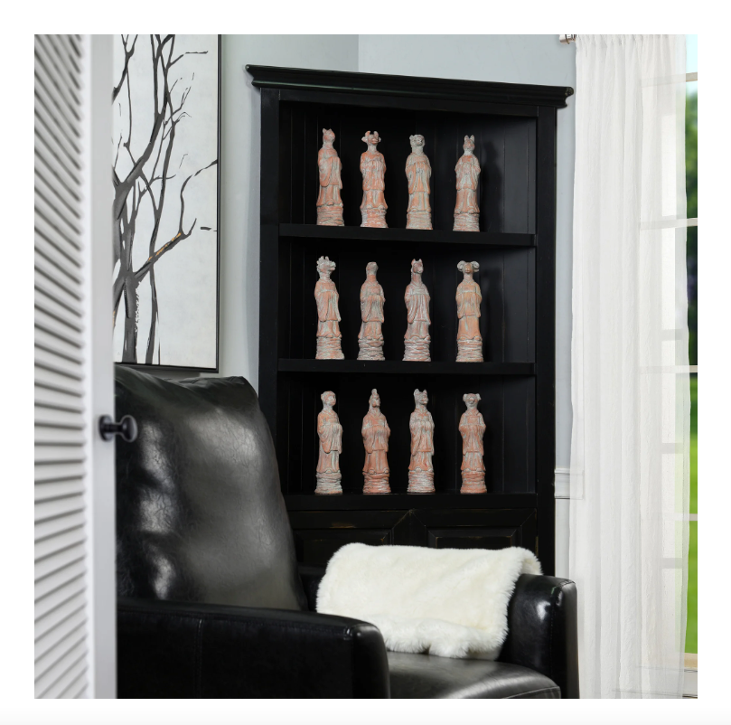 Terracotta finish figurines, each representing a different zodiac sign.