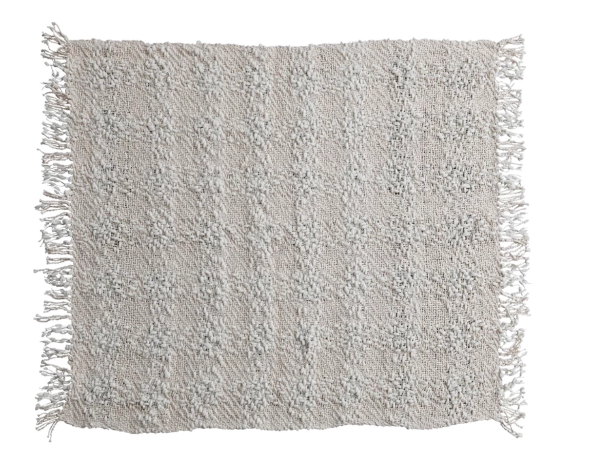  This throw blanket features a cable knit pattern that creates a sophisticated and cozy look. The fringe trim adds some flair and movement to the edges of the throw. The natural color is neutral and elegant and can blend with any color scheme or theme. This throw blanket is ideal for providing a rugged texture and stylish accent to a modern or rustic space in the home or office. 
