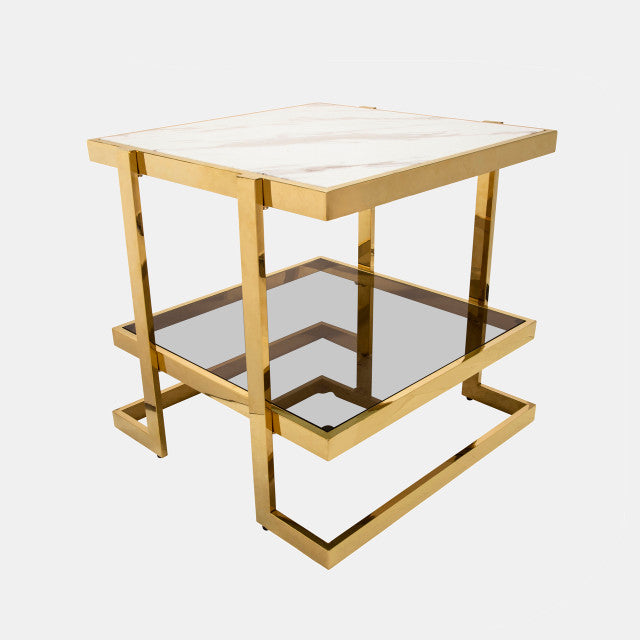 Side Table Metal/Marble Glass